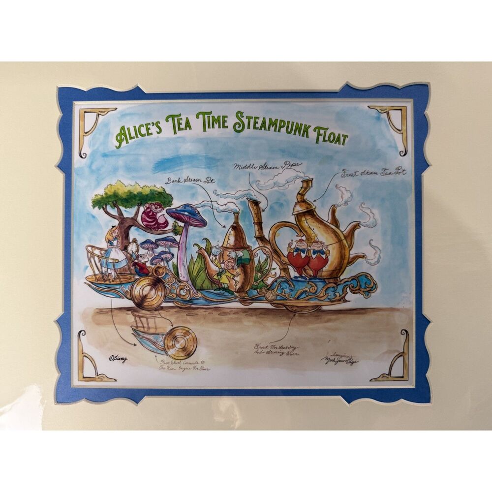 Disney Parks Alice’s Tea Time Steampunk Float Mark Jason Page Art Print 14x18